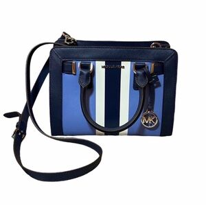 Michael Kors Navy and White Striped Crossbody Bag